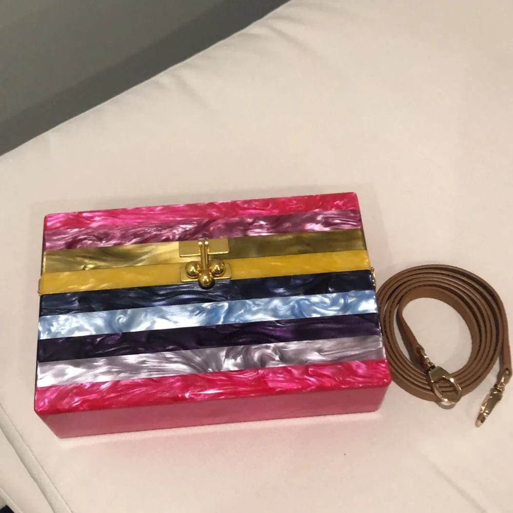 Authentic NWT, Edie Parker rainbow hard clutch w/strap - Picture 4 of 8